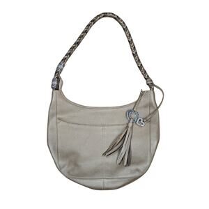 Brighton Barbados Leather Hobo Shoulder Bag Gold/cream w/ Braided Strap Handbag